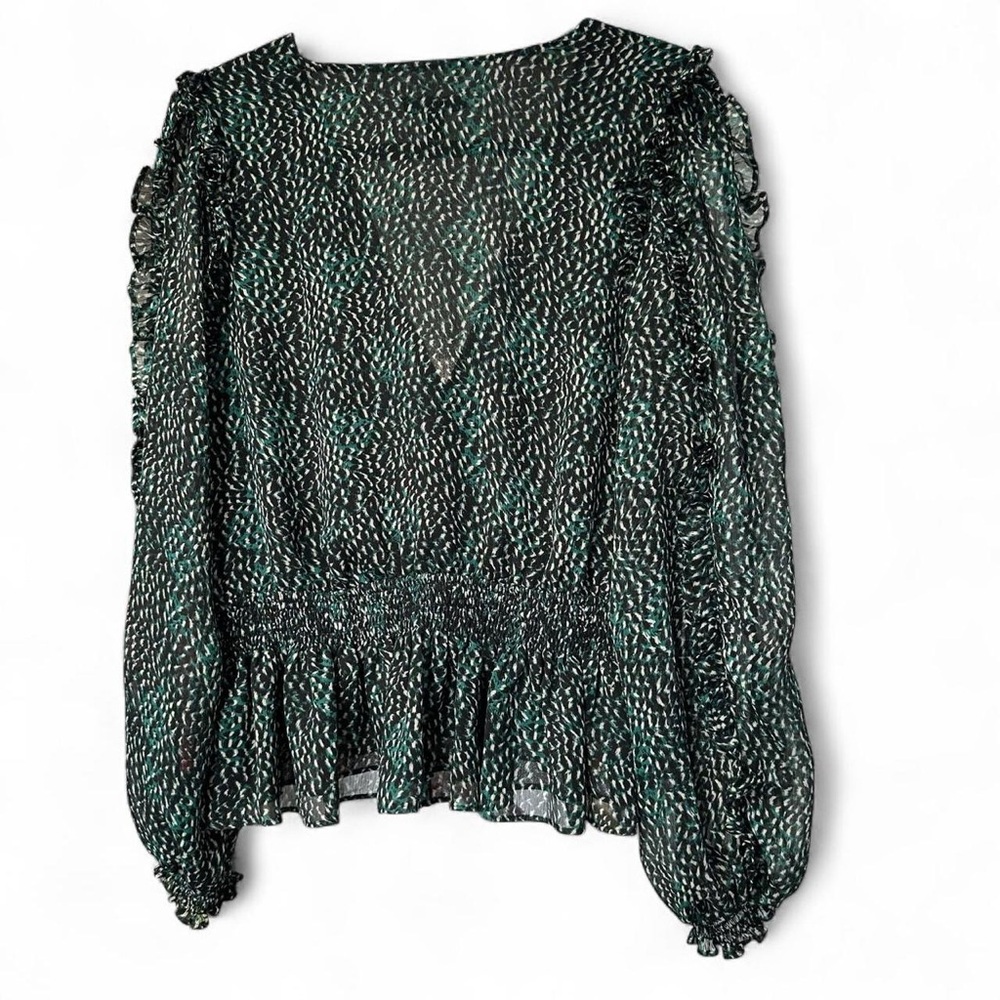 Express Black & Green Printed Ruffle Surplice Blouse - Picture 6 of 8